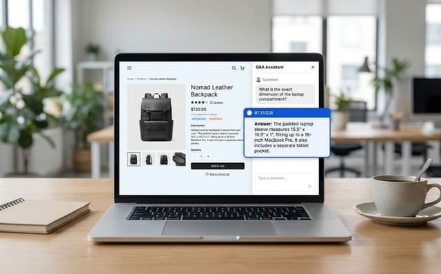 Karta produktu w sklepie internetowym z panelem ProductGenie odpowiadającym na pytanie o specyfikację