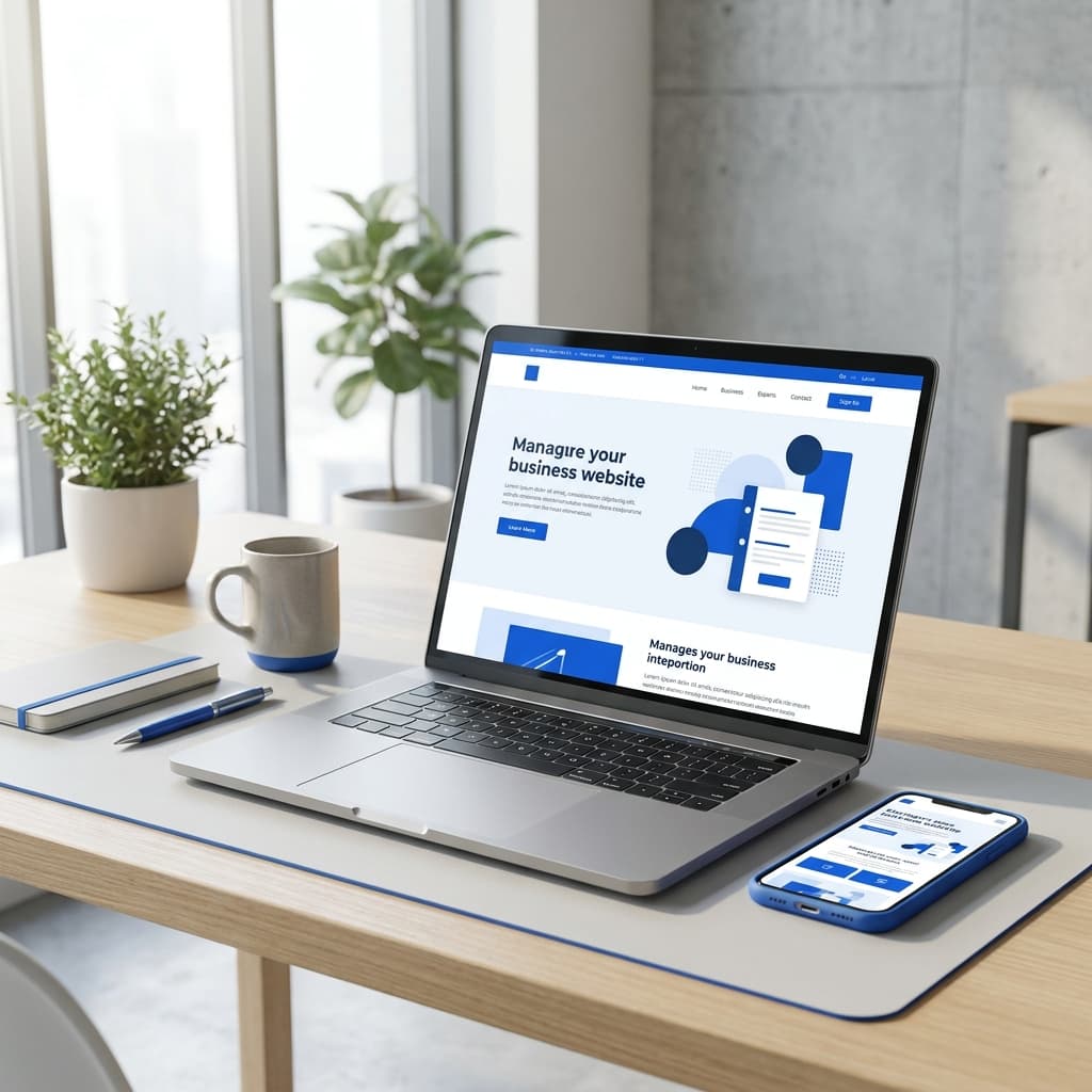 Laptop i smartfon na biurku prezentujące responsywną stronę internetową wdrożoną dla klienta